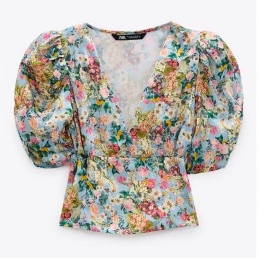 Zara Floral Satin Blouse